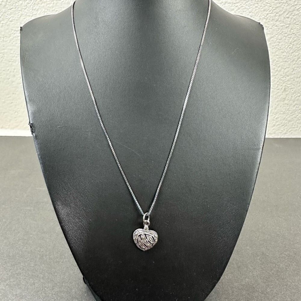 Sterling Silver Metal Studded Crystalized Heart Shape Box Chain Necklace White